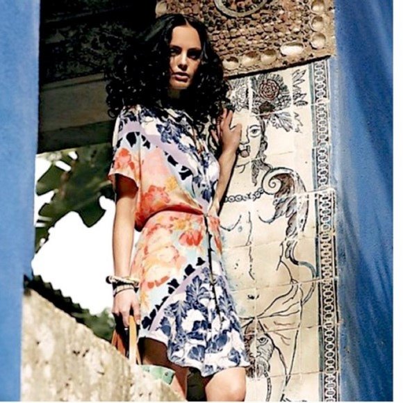 Anthropologie Maeve Hibiscus Bloom Oversized Shirt Dress - Picture 1 of 10